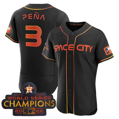 #3 Jeremy Pena Houston Astros 2023 SPACE CITY CHAMPIONS FLEX JERSEY ¨C black  ALL STITCHED Baseball Jerseys