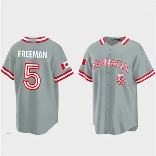 #5 Freddie Freeman Canada 2023 World Baseball Classic Jersey ¨C Grey Stitches Baseball Jerseys