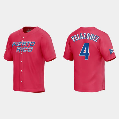 #4 NELSON VELAZQUEZ PUERTO RICO BASEBALL 2023 WORLD BASEBALL CLASSIC JERSEY ¨C RED Stitches Baseball Jerseys