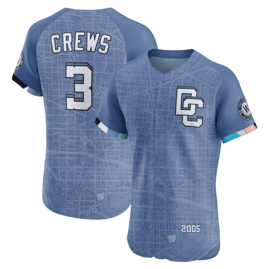 Washington Nationals #3 Dylan Crews Blue 2025 City Connect Elite Stitched Baseball Jersey